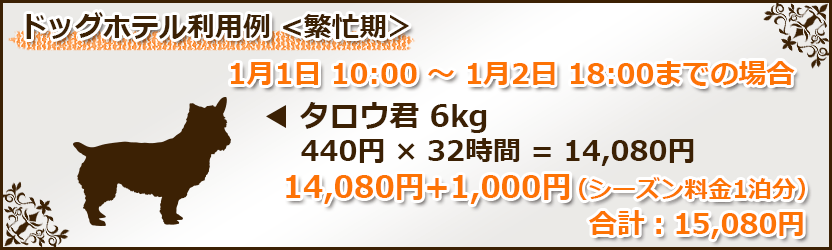 6㎏の犬が32時間ご利用で14080円+繁忙期1000円で15080円
